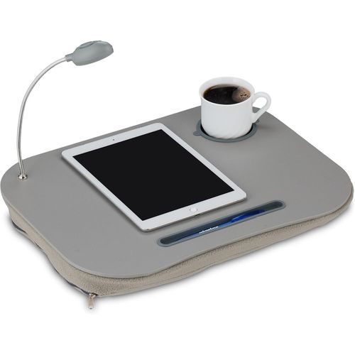 Support pour pc Genoux pour Ordinateur Portable Table de lit + Lampe + Porte gobelet, Gris