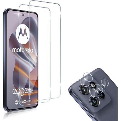 Kal-Compatible Avec Motorola Moto Edge 50 Neo 2 Pièces Verre Trempé + 2 Pièces Caméra Arrière Protecteur, Hd Sans Bulles Anti-Huile 9h Dureté Protection Décran + Caméra Arrière Protecteur