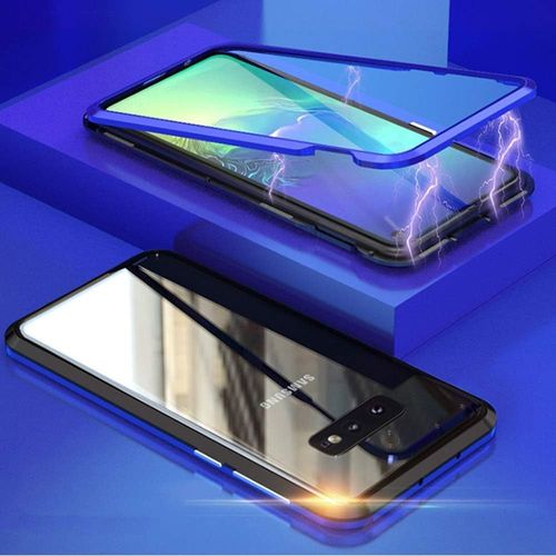 Coque Aimantée 360° Pour Samsung Galaxy S10e ¿ Cadre Métal Antichoc, Dos Verre Trempé Transparent, Protection Intégrale Bleu
