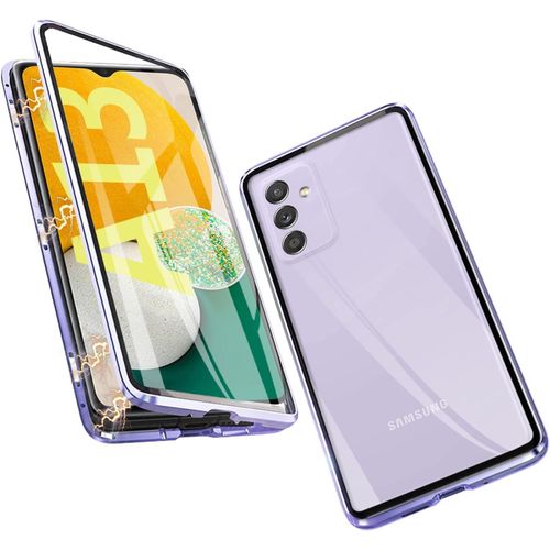 Coque Samsung Galaxy A13 5g - Cadre Métal Magnétique 360° Avec Verre Trempé Avant Et Arrière, Antichoc, Compatible Charge Sans Fil - Violet