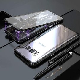 Coque 360° Magnétique Compatible Samsung Galaxy S8 Plus ¿ Cadre Métal En Alliage + Verre Trempé Avant Et Arrière, Slim Ultra-Légère, Noir