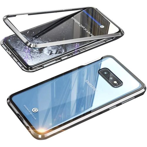 Coque Aimantée Ultra-Fine Pour Samsung Galaxy S10e - Cadre Métal Aluminium Antichoc, Dos Verre Trempé 9h Anti-Rayures, Argent