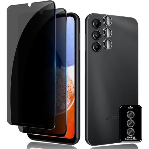 Compatible Samsung Galaxy A14 5g/4g - Lot 2 Films Verre Trempé (Confidentialité) + 1 Protège¿Lentille Caméra 9h Anti¿Rayures Anti¿Regard