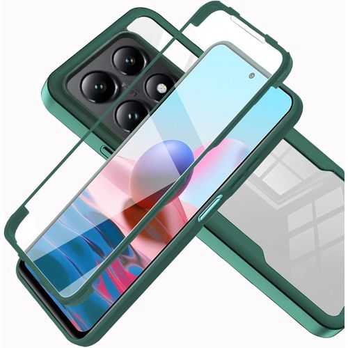 Coque 2¿En¿1 Xiaomi 14t Pro ¿ Housse Hybride Double Couche Protection Intégrale 360° Anti¿Choc Avec Protection D¿Écran Intégrée, Anti¿Rayures (Transparente + Vert)