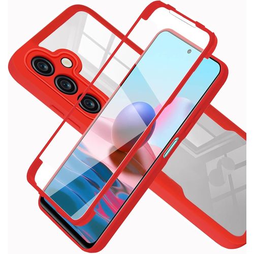 Coque Antichoc 360° Pour Samsung Galaxy S24 Fe - Protection Intégrale Corps Et Écran Avec Protège-Écran Intégré, Transparente + Rouge