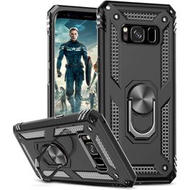 Coque Armure 2 En 1 Pour Samsung Galaxy S8+ Avec Anneau Support - Bumper Antichoc Silicone Tpu Noir