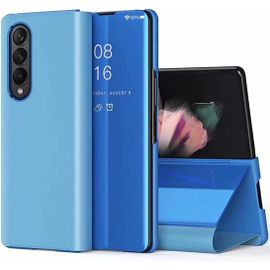 Étui Folio Samsung Galaxy Z Fold5 - Coque À Finition Miroir Bleu, Protection Antichoc Pc/Pu Avec Support Béquille Et Fenêtre Clear View
