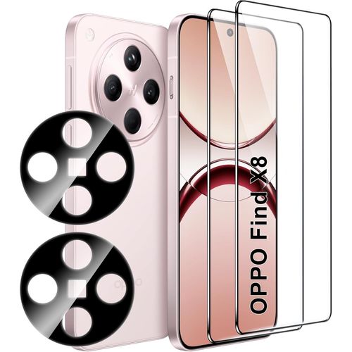 Pack 2 Verres Trempés Écran + 2 Protections Caméra Pour Oppo Find X8 ¿ 9h Anti-Rayures, Ultra-Transparent 0,25 Mm, Revêtement Oléophobe Hd, Pose Sans Bulles