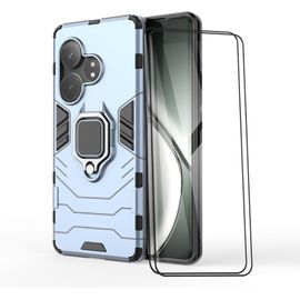 Coque Renforcée Realme Gt 6 / Gt 6t 5g Avec 2 Verres Trempés, Support Anneau Rotatif 360° Magnétique, Tpu+Pc Bleu, Protection Certifiée Mil¿Std