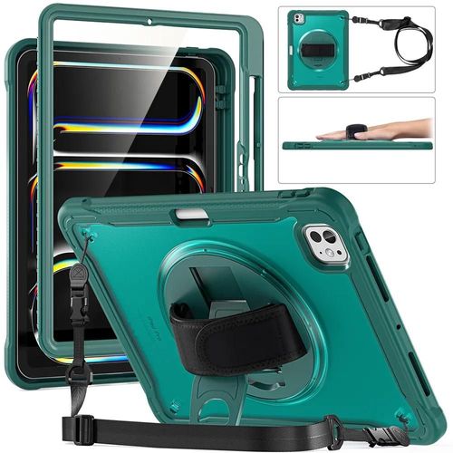 Coque Pour Ipad Pro 11 Pouces M4 (2024) Protection Antichoc Intégrale Avec Sangle De Main - Vert Nuit - E.F.Connection