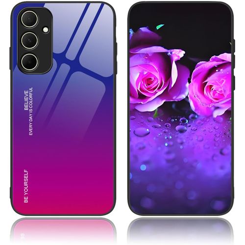 Coque Compatible Samsung Galaxy A54 5g ¿ Bumper Tpu Souple Anti-Chocs Ultra-Fin, Dos Verre Trempé Dégradé Bleu-Rouge, Prise En Main Ergonomique