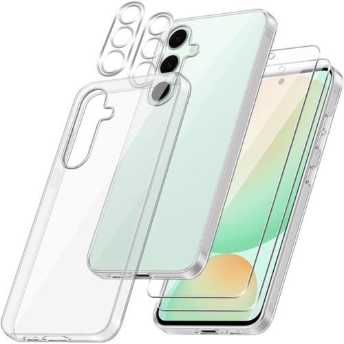 Coque Compatible Samsung Galaxy S24 Fe (Pas Pour S24) ¿ Tpu Souple Ultra Transparente, 2 Verres Trempés Écran + 2 Protections Lentille, Anti-Rayures & Anti-Choc, Découpes Précises