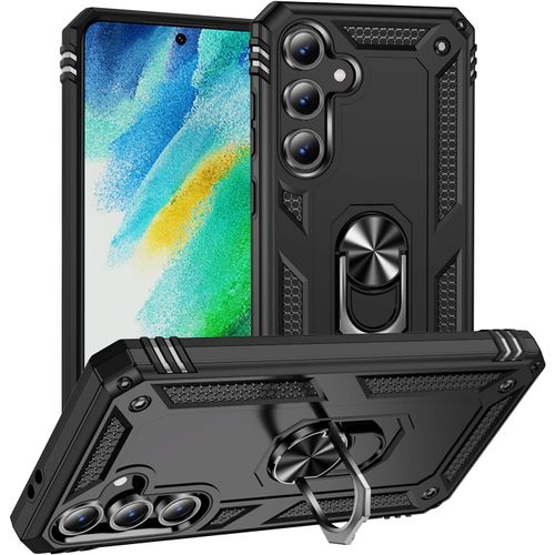 Coque Compatible Samsung Galaxy S24 Fe (2024) ¿ Bumper Tpu Mat Antichoc Militaire, Verre Trempé 3d Et Support Intégré, Noir