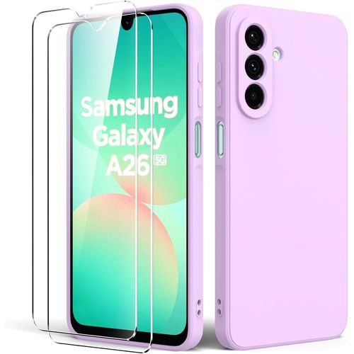 Coque Slim Souple Tpu Anti-Choc Pour Samsung Galaxy A26 5g + 2 Verres Trempés - Protection Écran Et Caméra, Violet