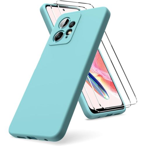 Pack Coque Souple Silicone Liquide Tpu Antichoc + 2 Films Verre Trempé Pour Xiaomi Redmi Note 12 4g - Bleu Clair, Antidérapant Et Anti-Empreintes