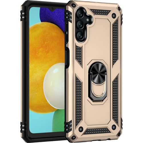 Coque Compatible Samsung Galaxy A13 5g / M13 5g / A04 / A04s + Verre Trempé 3d ¿ Bumper Tpu Mat Antichoc Style Militaire Avec Support ¿ Protection Intégrale Or