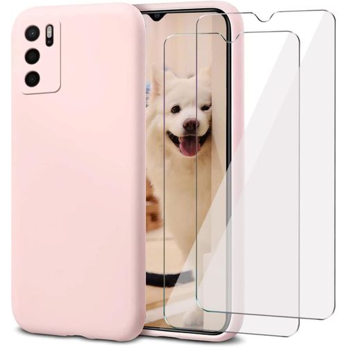 Coque Silicone Liquide Tpu Pour Oppo A16/A16s + 2 Verres Trempés - Doublure Microfibre & Bords Relevés, Rose