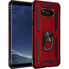 Coque Samsung Galaxy S8 Plus + Verre Trempé 3d - Bumper Antichoc Style Militaire Avec Support Voiture, Protection Robuste (Rouge)