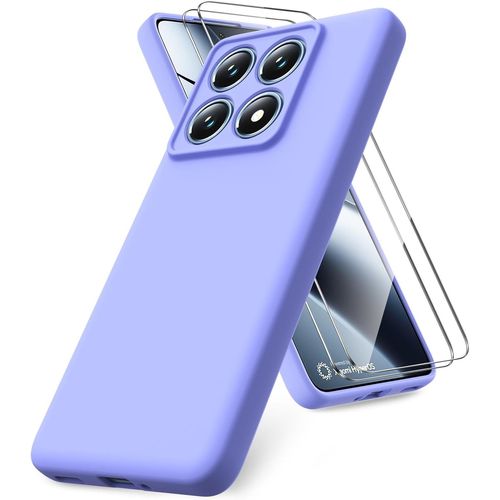 Coque Compatible Avec Xiaomi 14t Pro, 2 Film De Protection En Verre Trempé, Housse Souple En Tpu En Silicone Liquide, Housse En Caoutchouc Antichoc - Violet