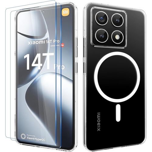 Coque Compatible Xiaomi 14t Pro 5g ¿ Transparente Tpu Hd, Charge Magnétique Sans Fil, Protection Anti-Rayures Avec Bords Surélevés