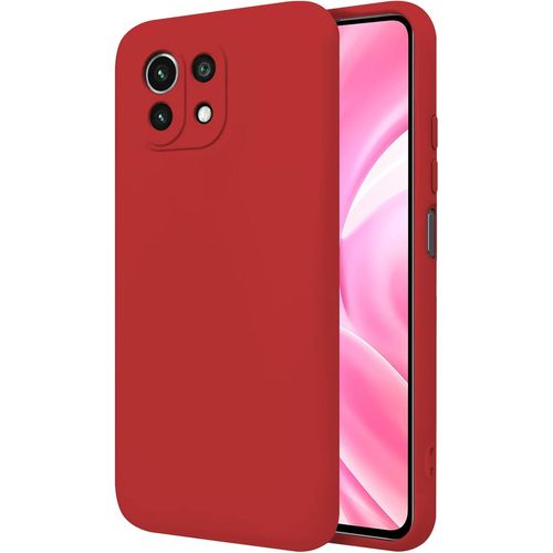 Coque Compatible Xiaomi Mi 11 Lite / Mi 11 Lite 5g 6,55 Pouces - Rouge - Silicone Liquide Toucher Doux, Coque Rigide, Doublure Microfibre, Protection Caméra, Antidérapante, Résistante Aux Rayures