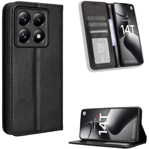 Coque Et Étui Xiaomi 14t - Cuir Pu Noir, Porte-Cartes Et Porte-Monnaie, Anti-Rfid, Fermeture Magnétique, Support Mains¿Libres