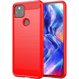 Coque Gel Google Pixel 5a - Rouge Effet Fibre De Carbone, Grip Antidérapant, Antirayures Et Antichocs (Protection 4 Coins)