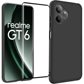 Coque Gel Silicone Liquide Ultra-Fine Pour Realme Gt 6 / Gt 6t + Verre Trempé Hd ¿ Anti-Rayures, Anti-Jaunissement, Résistante Aux Chocs, Toucher Ultra-Doux