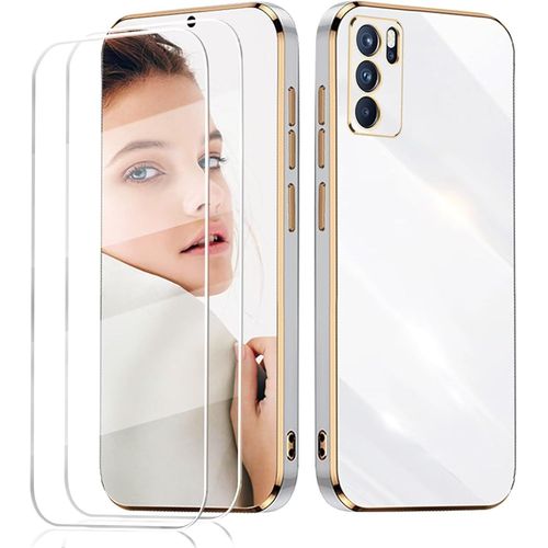 Coque Fine Anti-Choc En Silicone Tpu Blanche Pour Oppo A16/A16s/A54s + 2 Verres Trempés 9h, Protection Écran Et Bordures