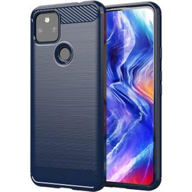 Coque Google Pixel 5a - Bleu Effet Fibre De Carbone, Grip Gel Antidérapant, Anti-Choc Et Anti-Rayures, Coins Renforcés, Protection Appareil Photo