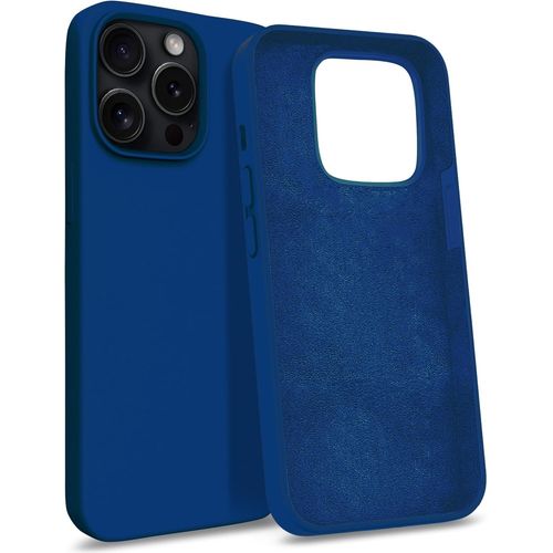 Coque de protection pour iPhone 15 Pro Max en silicone rigide - Intérieur microfibre, antichoc et protectrice - Bleu foncé
