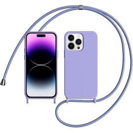 Coque Compatible Iphone 14 Pro - Tpu Antichoc Mince Avec Cordon/Lanyard Réglable 1,5 M, Bords Surélevés & Intérieur Microfibre, Recharge Sans Fil, Violet