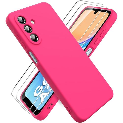 Kwex-Coque Pour Samsung Galaxy A26 5g, Avec 2 Pièces Protecteur D'écran En Verre Trempé, Housse Silicone Souple Ultra-Mince De Couleur Pure, Coque En Caoutchouc Antichoc - Rose Vif