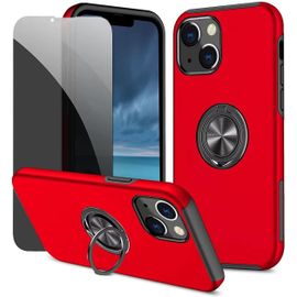 Coque Iphone 13 Mini Rouge Avec Verre Trempé Anti-Espion 9h Et Anneau Support Rotatif 360° - Protection Antichoc Et Bords Surélevés