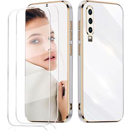 Coque Huawei P30 + 2 Verres Trempés 9h 0,3mm - Antichoc Silicone Tpu Ultra-Fine Blanc, Découpes Précises, Anti-Traces