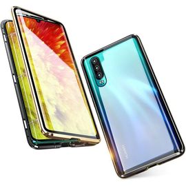 Coque Aimantée 360° Pour Huawei P30 ¿ Cadre Alliage Métal, Verre Trempé Avant/Arrière, Antichoc Et Compatible Recharge Sans Fil - Or