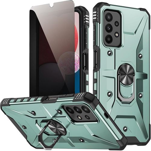 Coque Renforcée + Verre Trempé Anti¿Espion Pour Samsung Galaxy A13 5g/4g, A04/A04s, A23 5g, M13 - Bumper Militaire Antichoc Avec Anneau Support 360° Vert Minuit