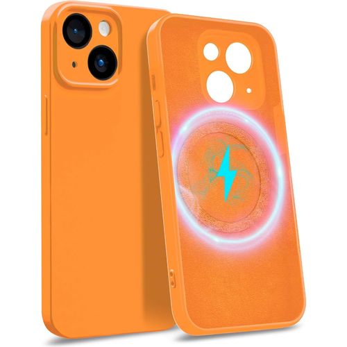 Sjzg-Coque Pour Iphone 14 [ Compatible Avec Magsafe - Quadruple Protection ] - Case Rigide Avec Doublure Microfibre & Protection Caméra - Cover Orange