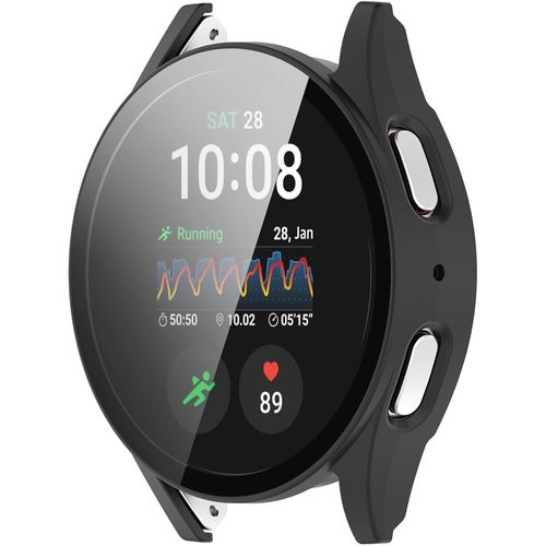 Coque Intégrale Compatible Samsung Galaxy Watch 7 44 Mm Avec Protecteur D'écran En Verre Trempé, Polycarbonate Souple Anti-Chocs - Noir Mat