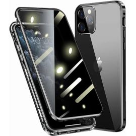 Coque Iphone 11 Pro Max 6,5'' 360° Magnétique - Verre Trempé 9h Anti-Regard Double Face, Dos Nanoglass Anti-Rayures, Compatible Recharge Sans Fil, Noir
