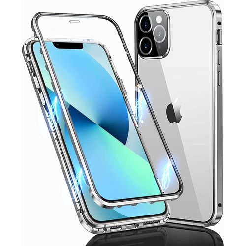 Coque Iphone 13 Pro Max 6,7'' - Protection 360° Cadre Métal Aimanté, Verre Trempé Avant/Arrière Transparent, Fine Antichoc Compatible Recharge Sans Fil