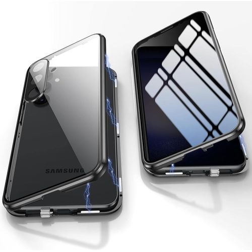 Coque 360° Magnétique Pour Samsung Galaxy A56 5g - Verre Trempé Avant/Arrière - Pare-Chocs Aluminium Anti-Rayures - Finesse & Compatibilité Empreinte Digitale - Transparente