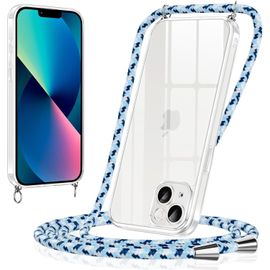 Coque Iphone 13 Mini (5,4"") - Housse Silicone Tpu Transparente Avec Cordon/Lanière Réglable, Protection Fine Anti-Chute, Bleu