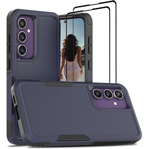Coque Hybride Samsung Galaxy S24 Fe - Dos Polycarbonate Dur + Pare-Chocs Tpu Souple, Protection Anti-Chocs 360° Avec Bords Surélevés, Antidérapante, Compatible Charge Sans Fil, 1 Coque + 2 Vitres Trempées