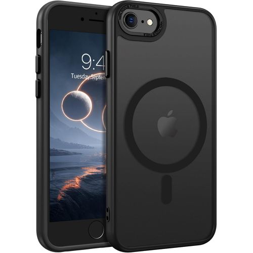 Coque magnétique compatible iPhone 7/8/SE (2020/2022) ¿ Compatible MagSafe, charge sans fil, semi-transparente mate, protection niveau militaire ¿ Noir