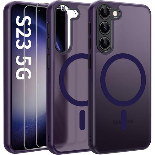 Coque Magnétique Magsafe Pour Samsung Galaxy S23 (6,4"") - 2 Films Écran, Protection Caméra Intégrale, Anti-Choc Militaire, Fine Finition Mate Translucide