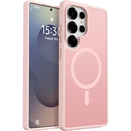 SJZG-Magnétique Coque Pour Samsung Galaxy S25 Ultra 6.8 Pouces Compatible Avec Magsafe, Étui Translucide Mat Housse Fine Bumper Antichoc Anti Rayure Case Samsung Galaxy S25 Ultra, Rose