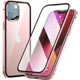 Coque Magnétique Iphone 13 Mini ¿ Protection 360° En Métal Anti¿Choc Avec Faces Avant Et Arrière En Verre Trempé (Or Rose)