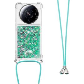 Coque Silicone Ultra Mince Compatible Xiaomi 12 Ultra/12s Ultra Avec Paillettes Liquide Quicksand + Lanière Réglable 130 Cm - Vert