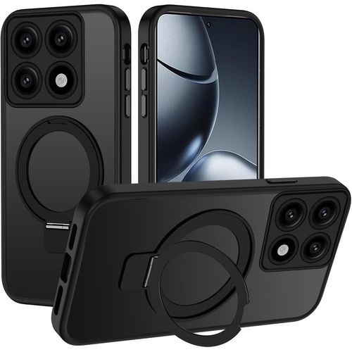 Coque Magnétique Compatible Magsafe Pour Xiaomi 14t Pro ¿ Transparente Fumée Avec Support Pliable Intégré, Protection Anti-Chocs Et Anti-Rayures De Grade Militaire